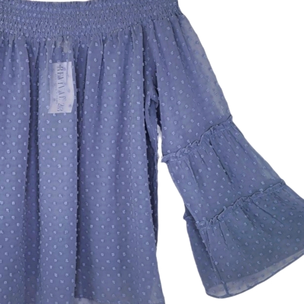 NWT LA Miel blue off the shoulder swiss dot blouse - Picture 7 of 12